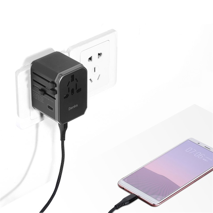 BENKS A29 Universal USB Type C Output Wall Charger with LED Indicator Light and 4 Plugs-11