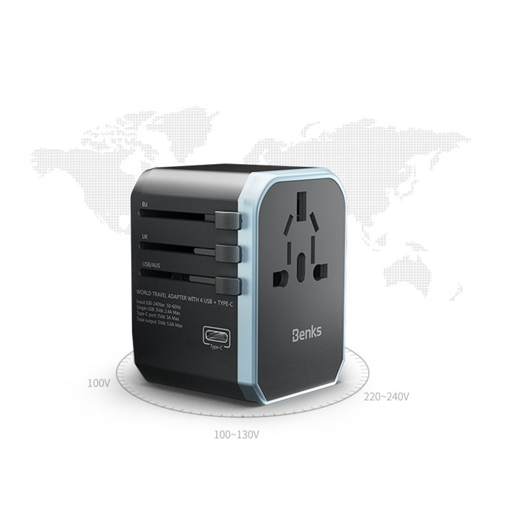 BENKS A29 Universal USB Type C Output Wall Charger with LED Indicator Light and 4 Plugs-2