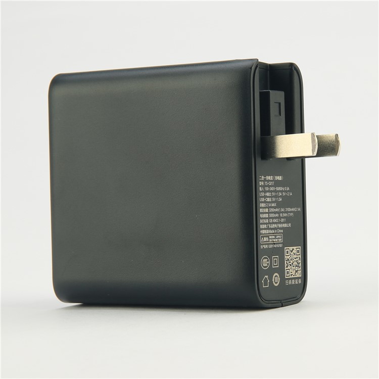 PISEN PowerCombo 2-in-1 Wall Charger + 5000mAh Power Bank with Dual USB and Type C Port - Black-11