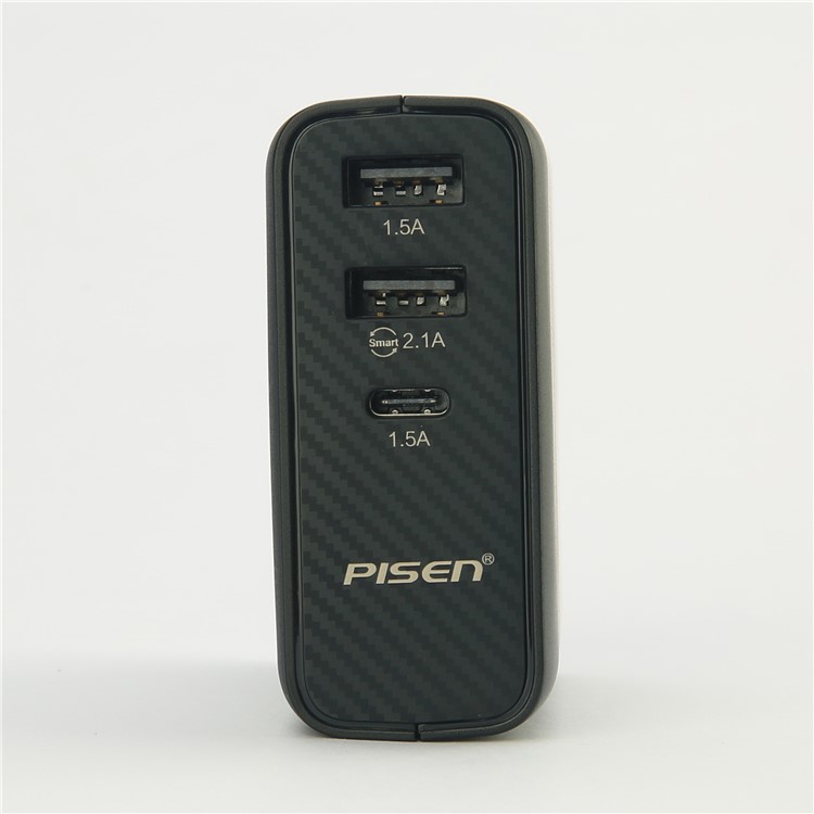PISEN PowerCombo 2-in-1 Wall Charger + 5000mAh Power Bank with Dual USB and Type C Port - Black-12
