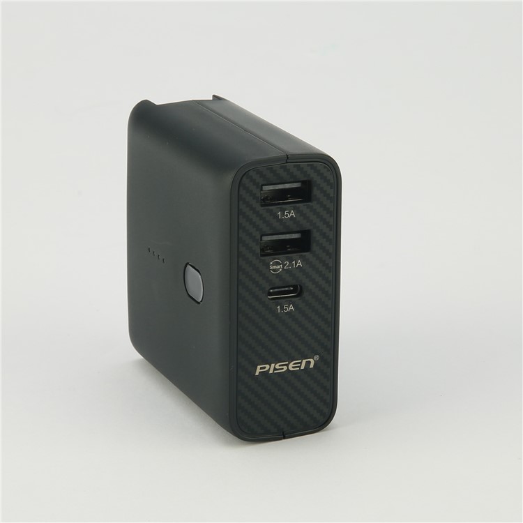 PISEN PowerCombo 2-in-1 Wall Charger + 5000mAh Power Bank with Dual USB and Type C Port - Black-6