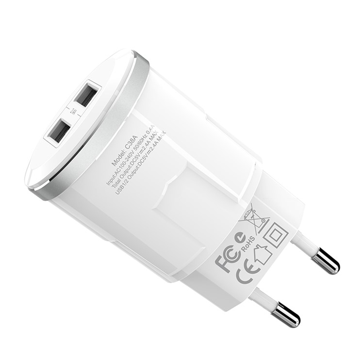 HOCO C38A Thunder Power Dual Ports USB Wall Charger Adapter - EU Plug-5
