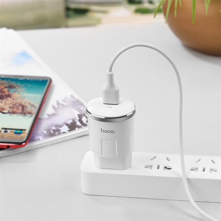 HOCO C37A Thunder Power Single Port USB Wall Charger + Type C Data Sync Charge Cable - EU Plug-11