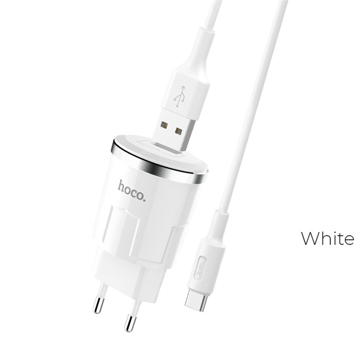 HOCO C37A Thunder Power Single Port USB Wall Charger + Type C Data Sync Charge Cable - EU Plug-2