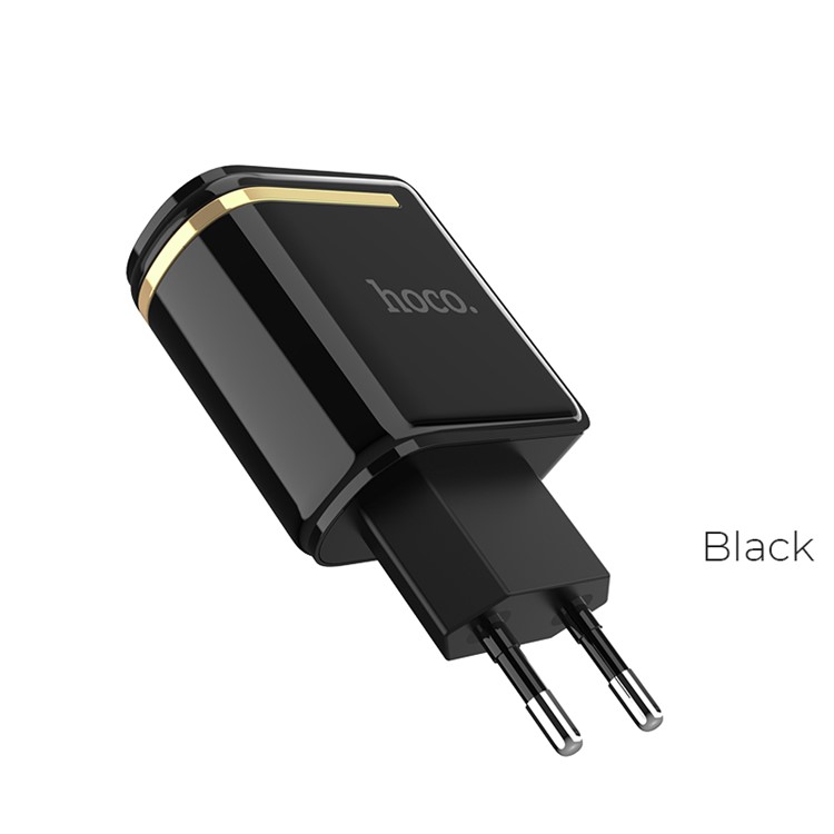 HOCO Enchanting C39A Dual USB Wall Charger Adapter with Digital Display for iPhone iPad Samsung Sony - EU Plug / Black-2