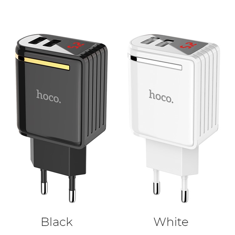 HOCO Enchanting C39A Dual USB Wall Charger Adapter with Digital Display for iPhone iPad Samsung Sony - EU Plug / Black-6