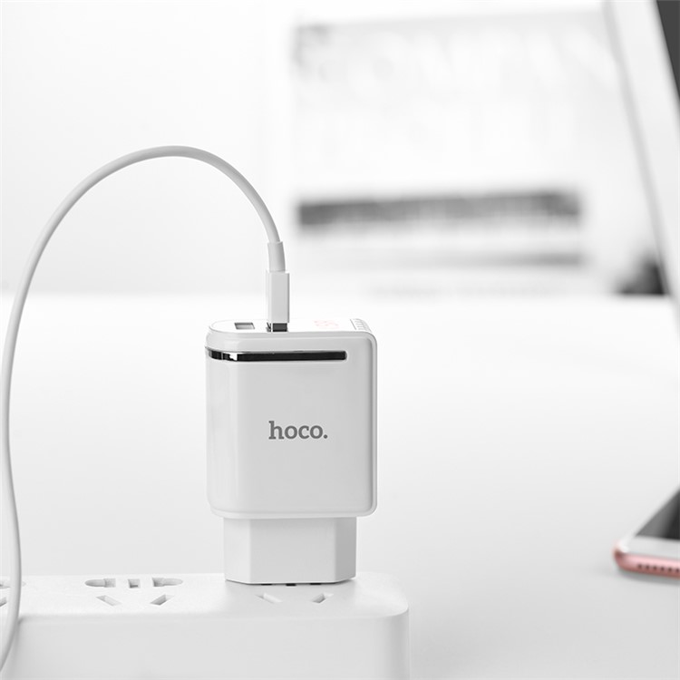 HOCO Enchanting C39A Dual USB Wall Travel Charger Adapter with Digital Display for iPhone iPad Samsung Sony - EU Plug / White-4
