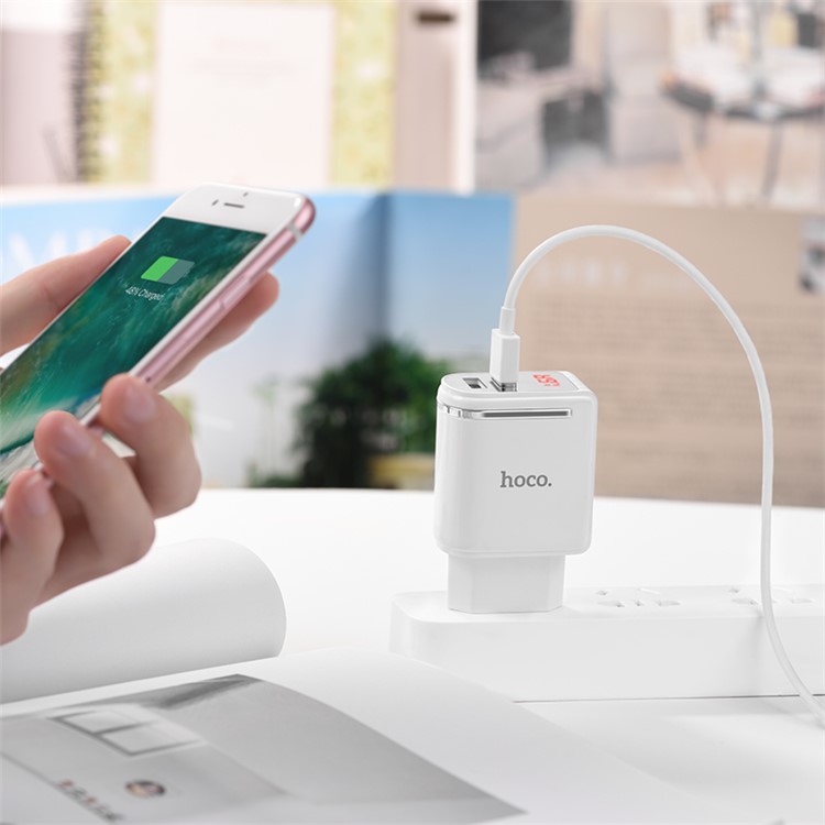 HOCO Enchanting C39A Dual USB Wall Travel Charger Adapter with Digital Display for iPhone iPad Samsung Sony - EU Plug / White-5