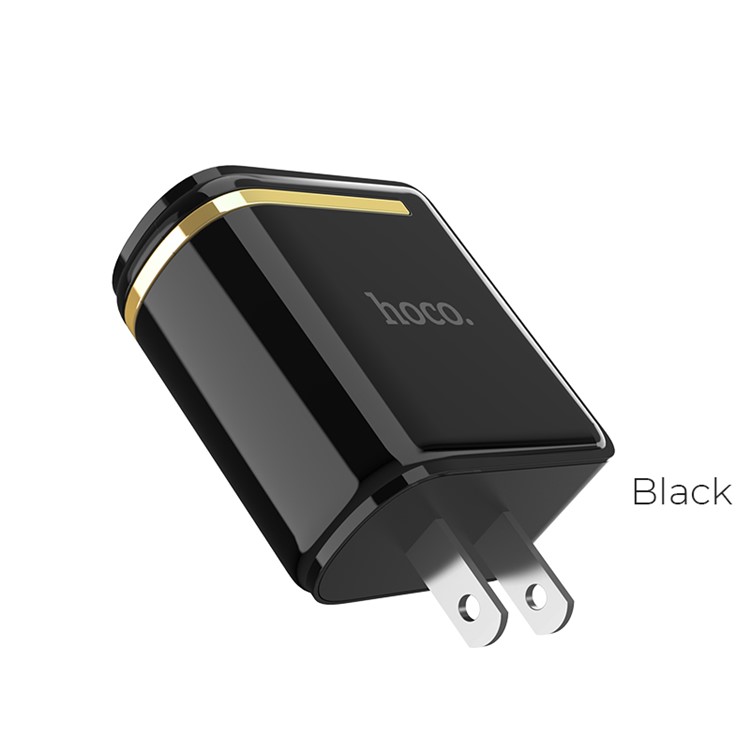 HOCO Enchanting C39 Dual USB Ports Wall Charger Adapter with Digital Display for iPhone iPad Samsung Sony - US Plug / Black-2