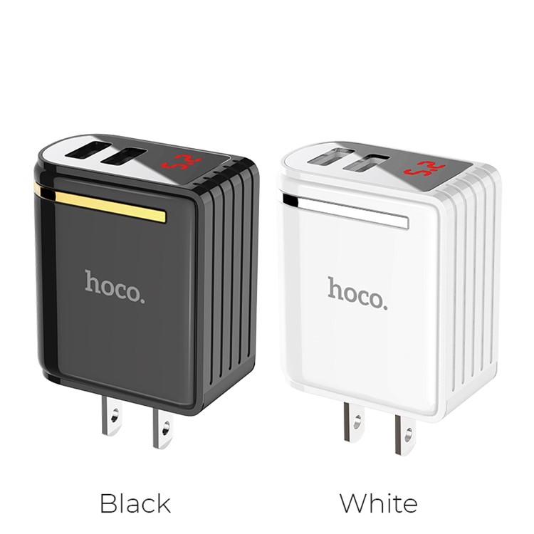 HOCO Enchanting C39 Dual USB Ports Wall Charger Adapter with Digital Display for iPhone iPad Samsung Sony - US Plug / Black-6