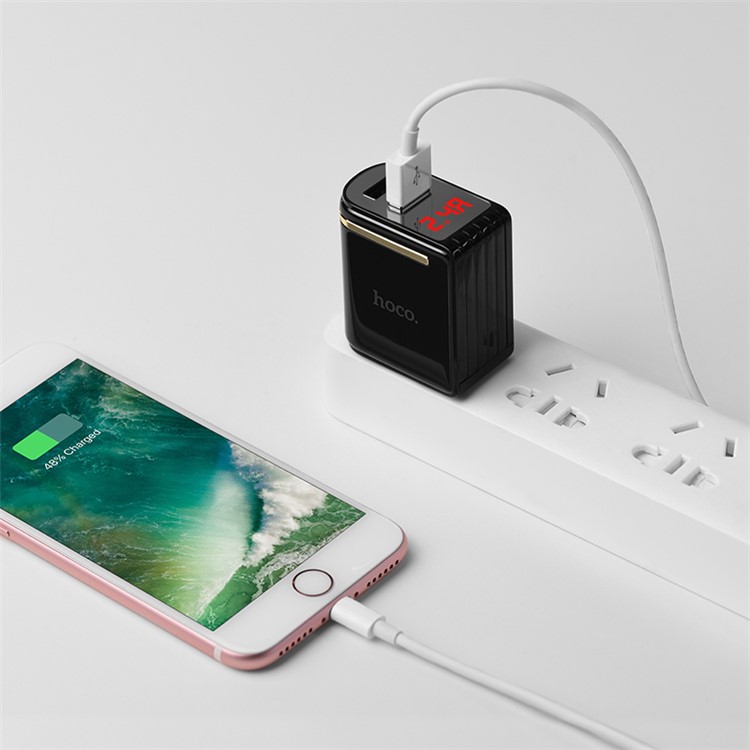 HOCO Enchanting C39 Dual USB Ports Wall Charger Adapter with Digital Display for iPhone iPad Samsung Sony - US Plug / Black-7