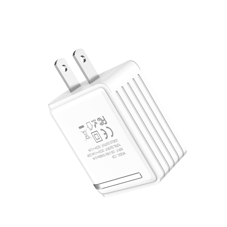 HOCO Enchanting C39 Dual USB Travel Wall Charger Adapter with Digital Display for iPhone iPad Samsung Sony - US Plug / White-3