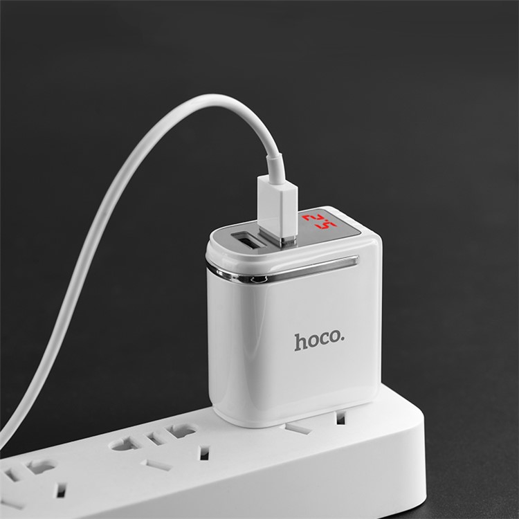 HOCO Enchanting C39 Dual USB Travel Wall Charger Adapter with Digital Display for iPhone iPad Samsung Sony - US Plug / White-4