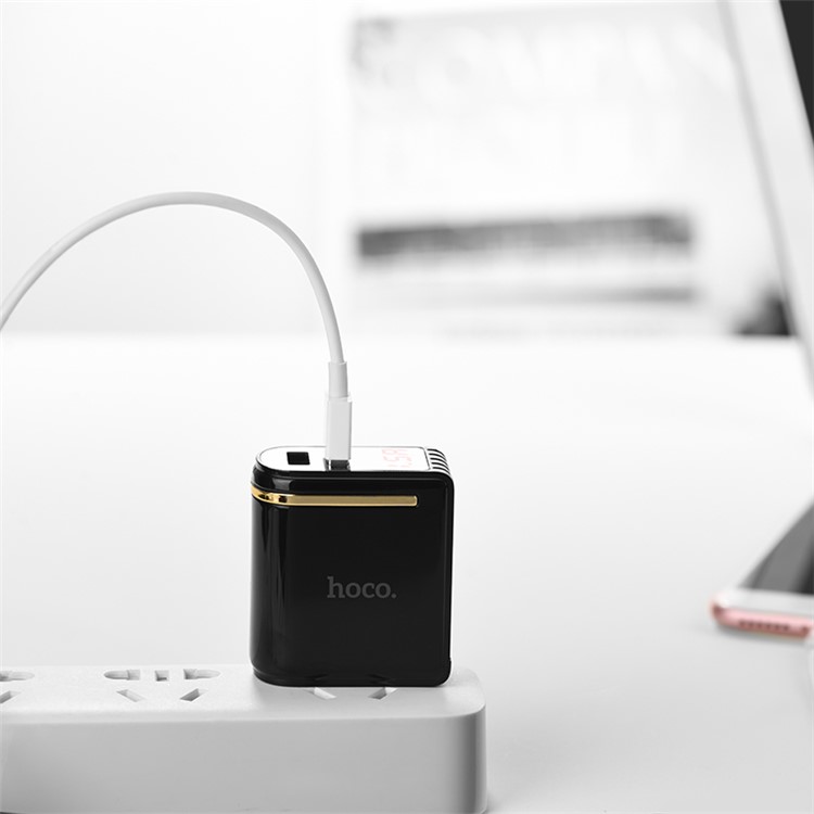 HOCO Enchanting C39 Dual USB Travel Wall Charger Adapter with Digital Display for iPhone iPad Samsung Sony - US Plug / White-5