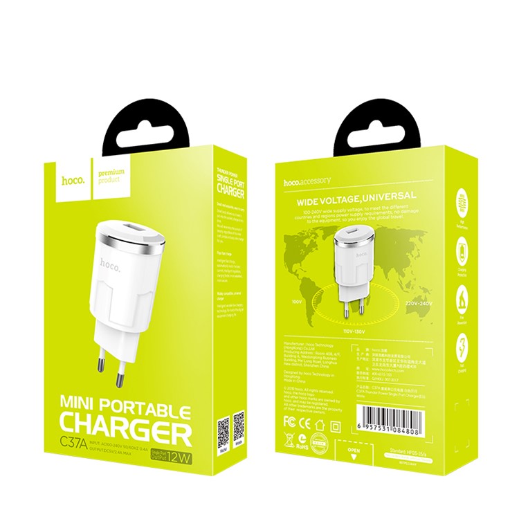 HOCO C37A Thunder Power Single Port USB Wall Charger Adapter - EU Plug-12