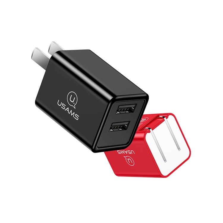 USAMS US-CC058 T10 Dual USB 2.4A Foldable Wall Charger Adapter - CN Standard Plug / Red-2