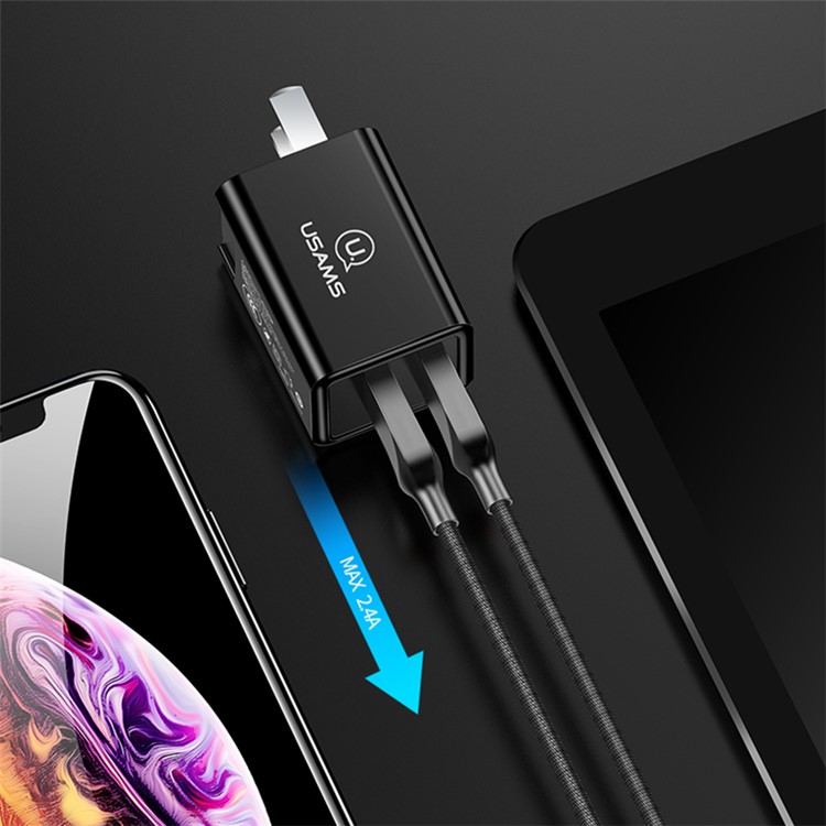 USAMS US-CC058 T10 2.4A Dual USB Travel Wall Charger with Foldable Plug - CN Standard Plug / Black-2