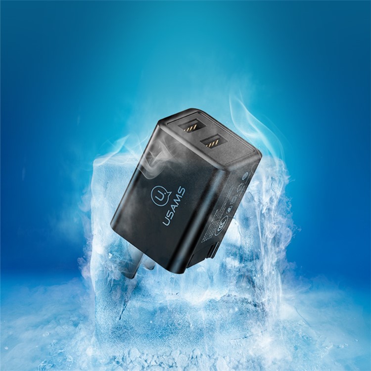 USAMS US-CC058 T10 2.4A Dual USB Travel Wall Charger with Foldable Plug - CN Standard Plug / Black-3