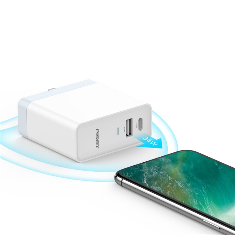 PISEN 34W USB + Type-C Wall Charger with US UK EU Plugs for iPhone iPad Samsung HTC Sony etc.-3