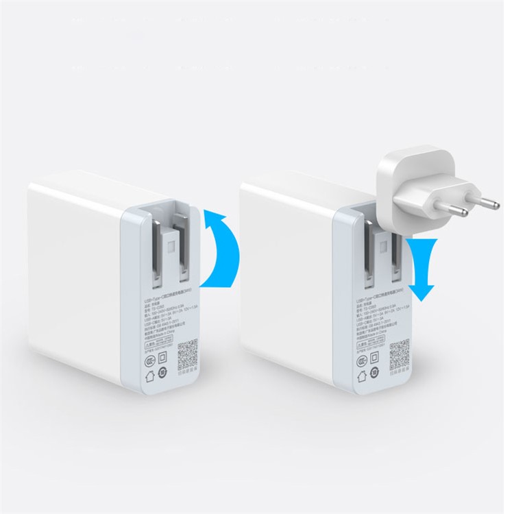 PISEN 34W USB + Type-C Wall Charger with US UK EU Plugs for iPhone iPad Samsung HTC Sony etc.-6
