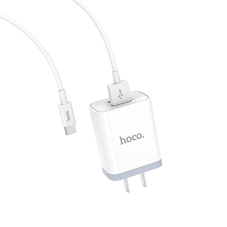 HOCO C50 Lustroso Afiado Carregador De Parede Dupla Porta USB + Tipo-c Conjunto De Carregamento De Cabo (certificação 3c) - Ficha CN-3