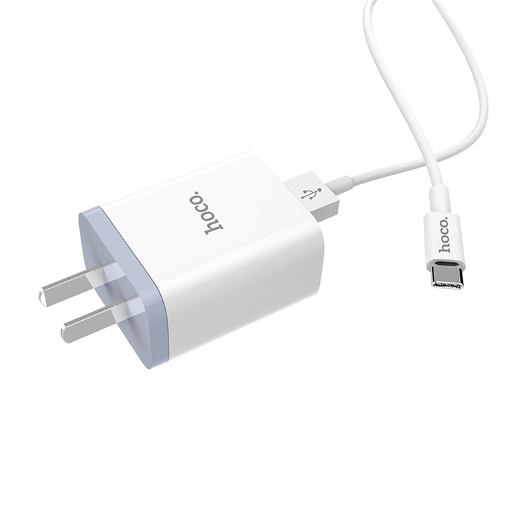 HOCO C50 Lustroso Afiado Carregador De Parede Dupla Porta USB + Tipo-c Conjunto De Carregamento De Cabo (certificação 3c) - Ficha CN-5