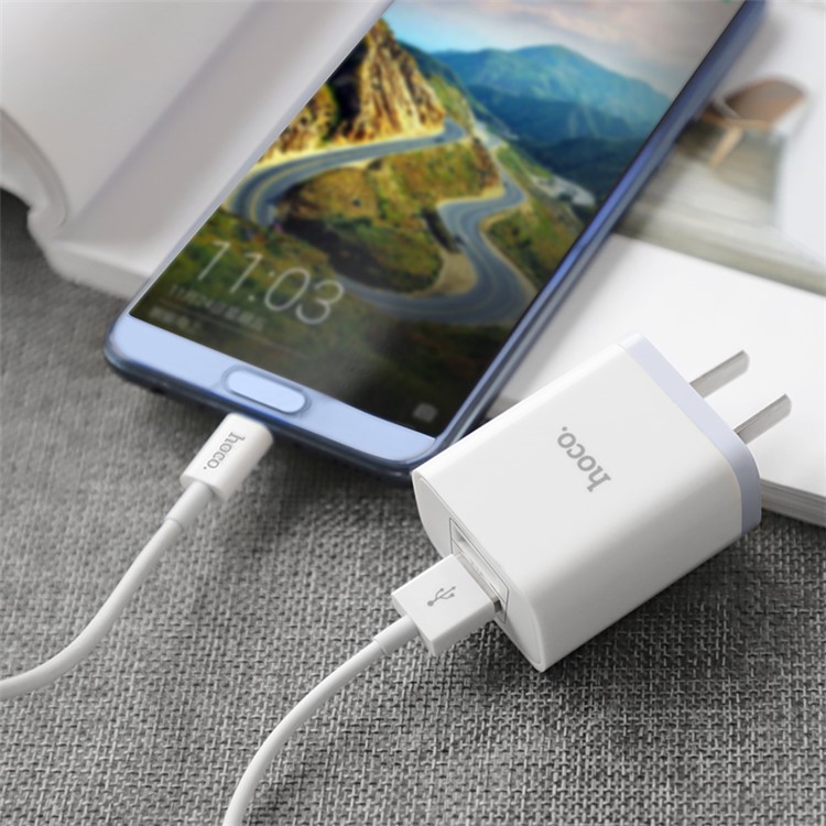 HOCO C50 Lustroso Afiado Carregador De Parede Dupla Porta USB + Tipo-c Conjunto De Carregamento De Cabo (certificação 3c) - Ficha CN-7