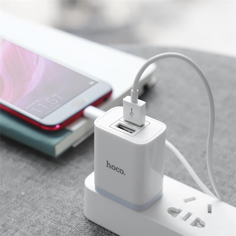 HOCO C50 Lustroso Afiado Carregador De Parede USB Dual Port + Conjunto De Carregamento De Cabo Micro USB (certificação 3c) - Ficha CN-8