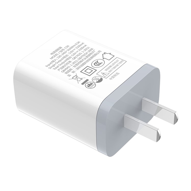 HOCO C50 Luster Sharp Dual USB Wall Charger Adapter for iPhone iPad Samsung Sony - US Plug / White-5