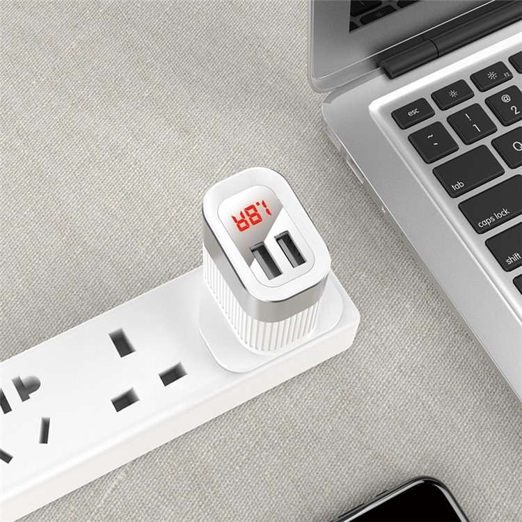 HOCO C40B Speedmaster Dual USB Wall Charger Adapter with Digital Display for iPhone iPad Samsung Sony - - UK Plug/White-4