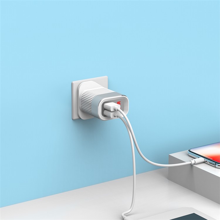 HOCO C40B Speedmaster Dual USB Wall Charger Adapter with Digital Display for iPhone iPad Samsung Sony - - UK Plug/White-5