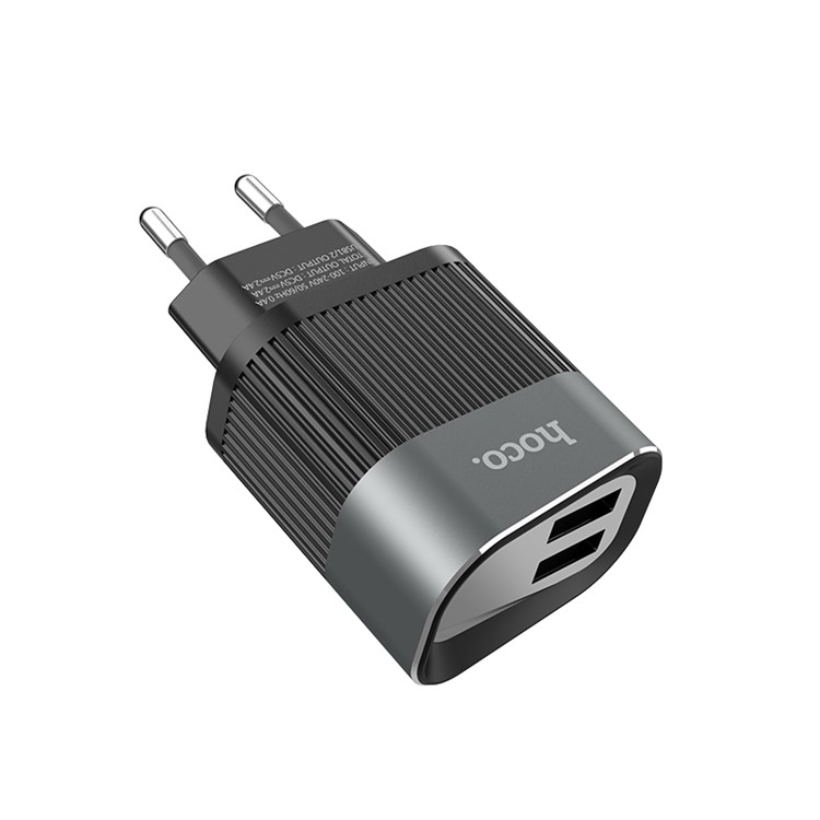 HOCO C40A Speedmaster Dual USB Wall Charger Adapter with Digital Display for Samsung Sony, etc - Black / EU Plug-2