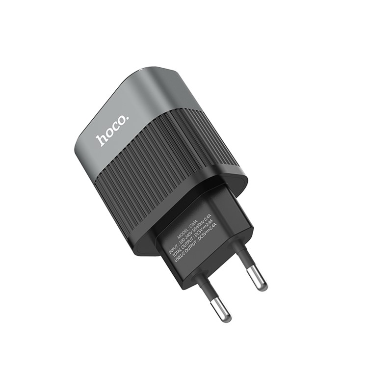 HOCO C40A Speedmaster Dual USB Wall Charger Adapter with Digital Display for Samsung Sony, etc - Black / EU Plug-3