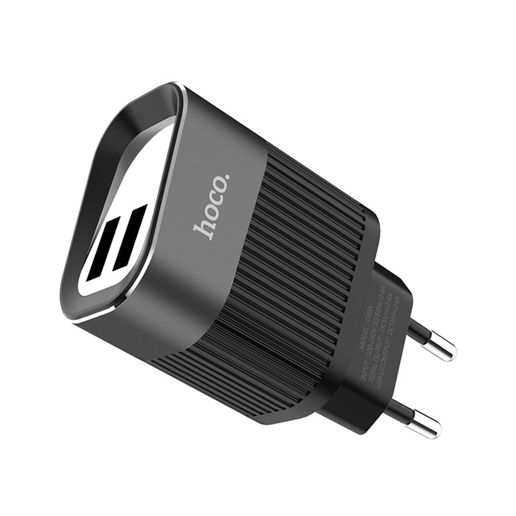HOCO C40A Speedmaster Dual USB Wall Charger Adapter with Digital Display for Samsung Sony, etc - Black / EU Plug-4