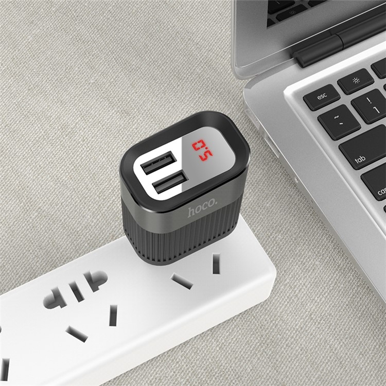 HOCO C40A Speedmaster Dual USB Wall Charger Adapter with Digital Display for Samsung Sony, etc - Black / EU Plug-6