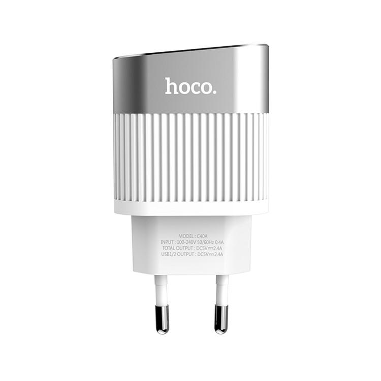 HOCO C40A Speedmaster Dual USB Wall Charger Adapter with Digital Display for Samsung Sony, etc - White / EU Plug-1
