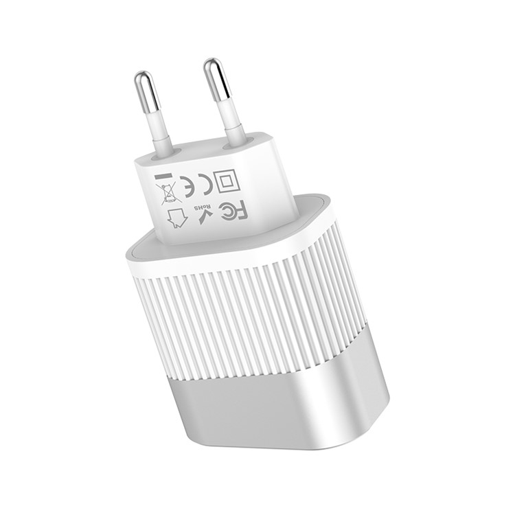 HOCO C40A Speedmaster Dual USB Wall Charger Adapter with Digital Display for Samsung Sony, etc - White / EU Plug-2