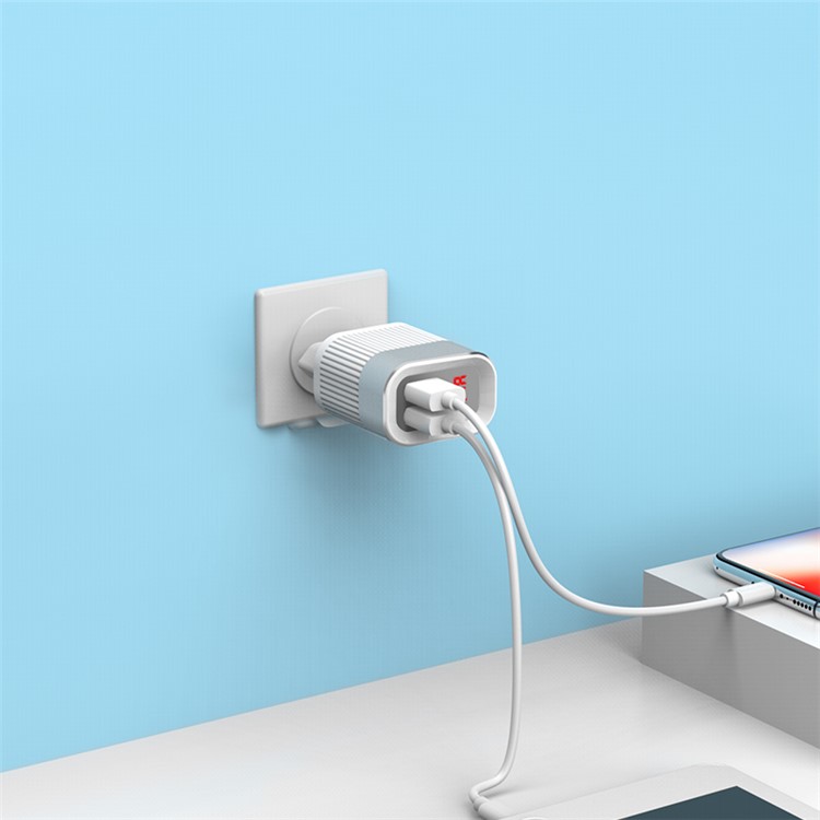 HOCO C40A Speedmaster Dual USB Wall Charger Adapter with Digital Display for Samsung Sony, etc - White / EU Plug-4