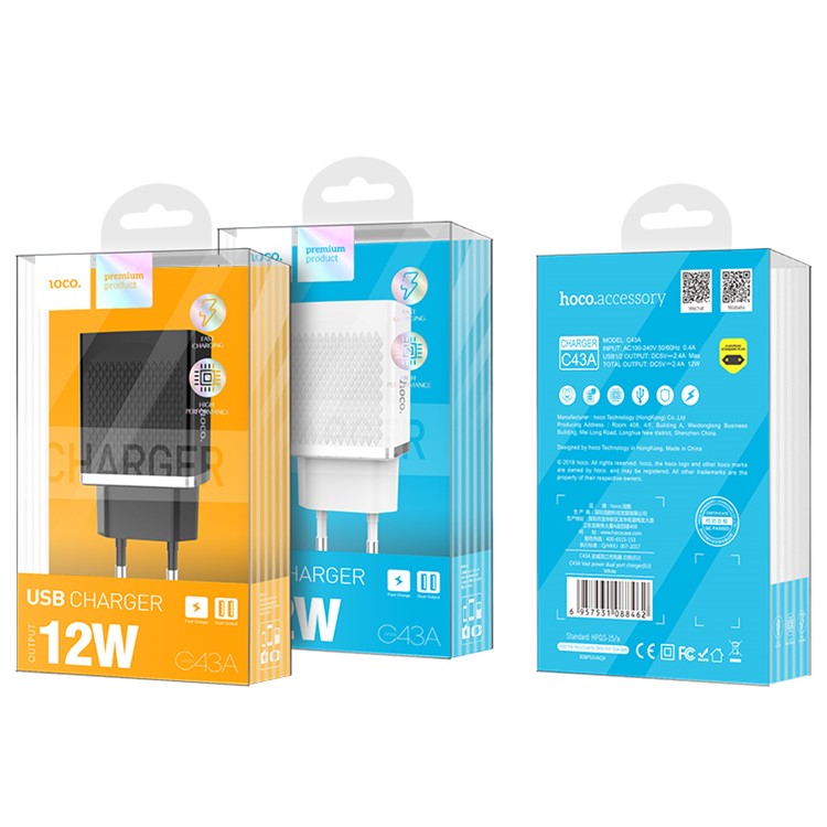 HOCO C43A Vast Power Dual USB Wall Charger Adapter for iPhone iPad Samsung Sony - EU Plug / Black-6