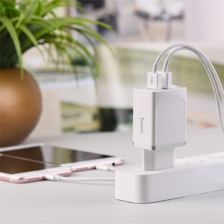 HOCO C43A Vast Power Dual USB Wall Charger Adapter for iPhone iPad Samsung Sony - EU Plug / White-4