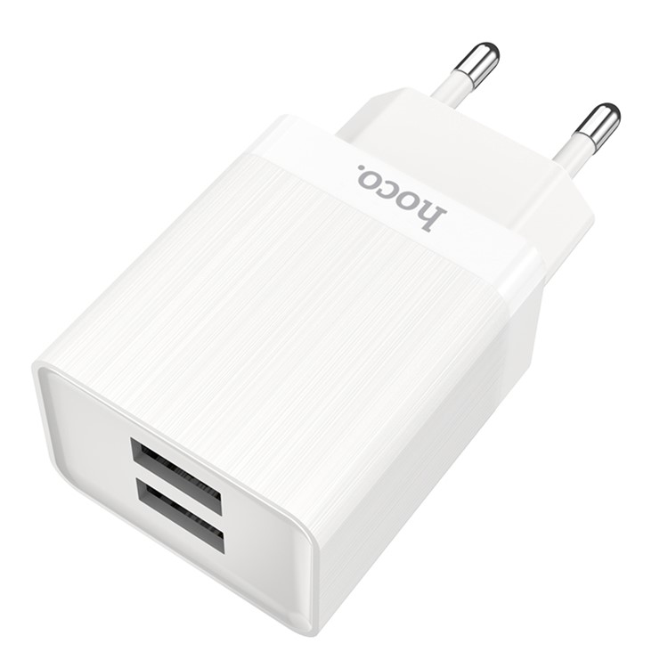 HOCO C51A Prestige Dual USB Ports Wall Charger Adapter - White / EU Plug-2