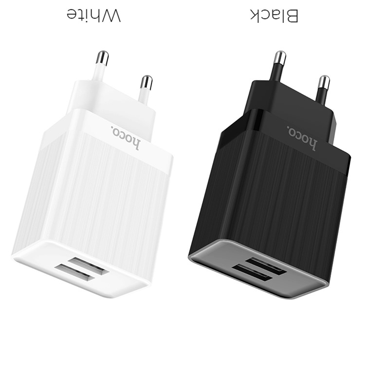 HOCO C51A Prestige Dual USB Ports Wall Charger Adapter - White / EU Plug-5