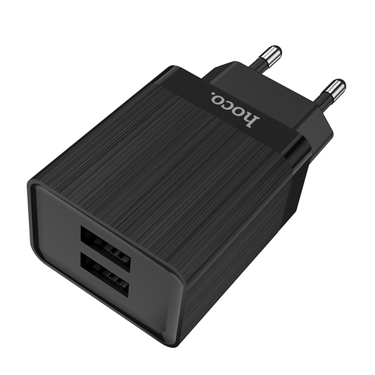 HOCO C51A Prestige Dual USB Ports Wall Charger Adapter - Black / EU Plug-3