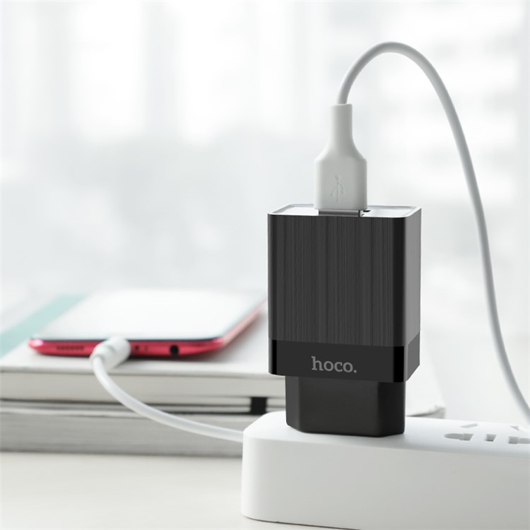 HOCO C51A Prestige Dual USB Ports Wall Charger Adapter - Black / EU Plug-6