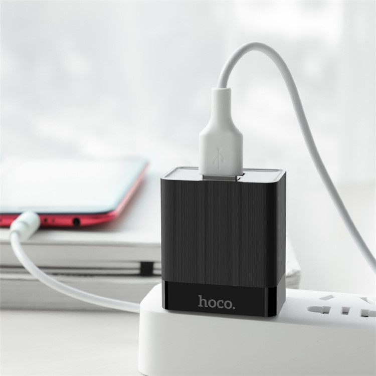 HOCO C51 Prestige Dual USB Ports Wall Charger Adapter US Plug - Black-5
