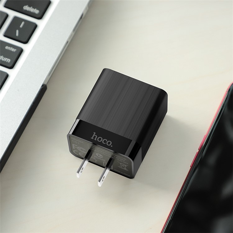 HOCO C51 Prestige Dual USB Ports Wall Charger Adapter US Plug - Black-6
