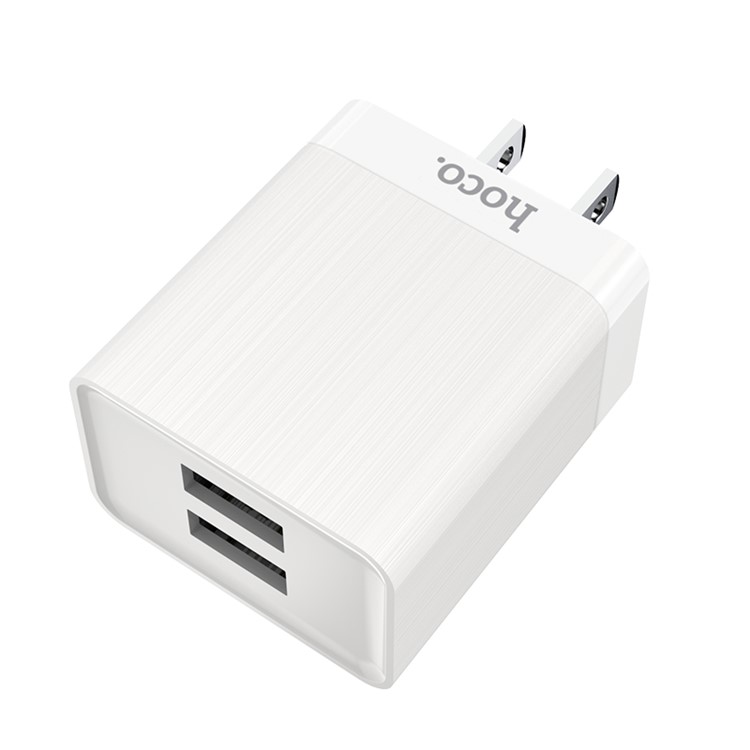 HOCO C51 Prestige Dual USB Ports Wall Charger Adapter US Plug - White-2