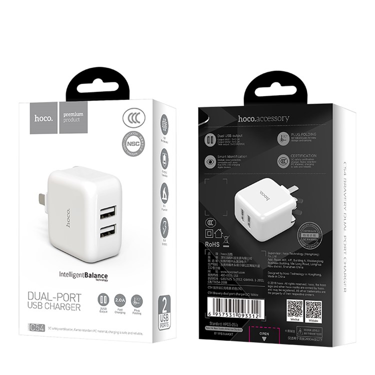 HOCO C54 Bravery Dual USB Port Charger Adapter 5V/2.1A - CN Standard Plug-10