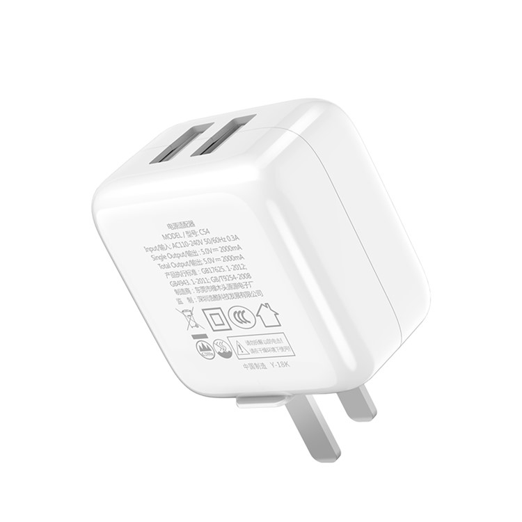 HOCO C54 Bravery Dual USB Port Charger Adapter 5V/2.1A - CN Standard Plug-3