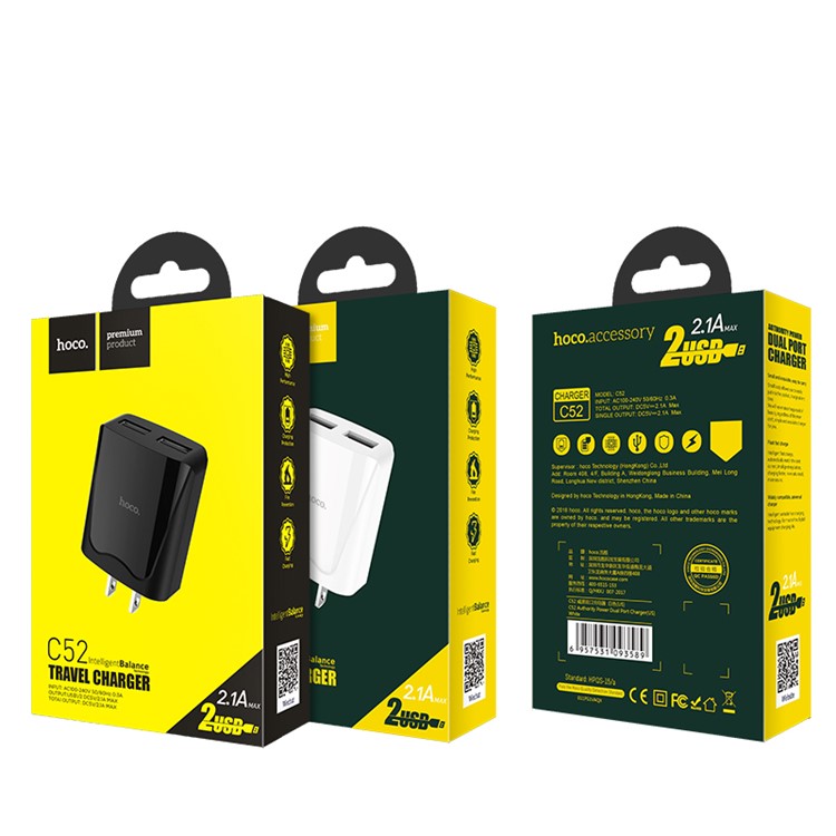 HOCO C54 Autorität Power 5 V / 2.1A Dual USB Port Ladegerät Für Iphone Samsung Huawei Etc. - Weiß / US-Stecker-6